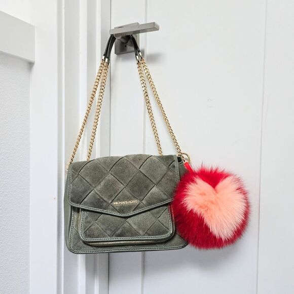 Michael Kors Regina Medium Woven Suede Convertible Shoulder Bag in Army Green - Picture 1 of 12